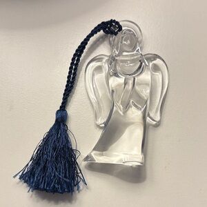 Princess House Vintage Clear Glass Angel Ornament with Blue Tassel